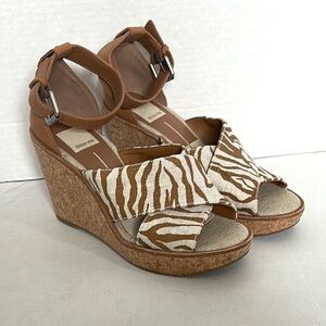 Dolce Vita zebra print Brown and Tan Wedges with Cork Heel size 8